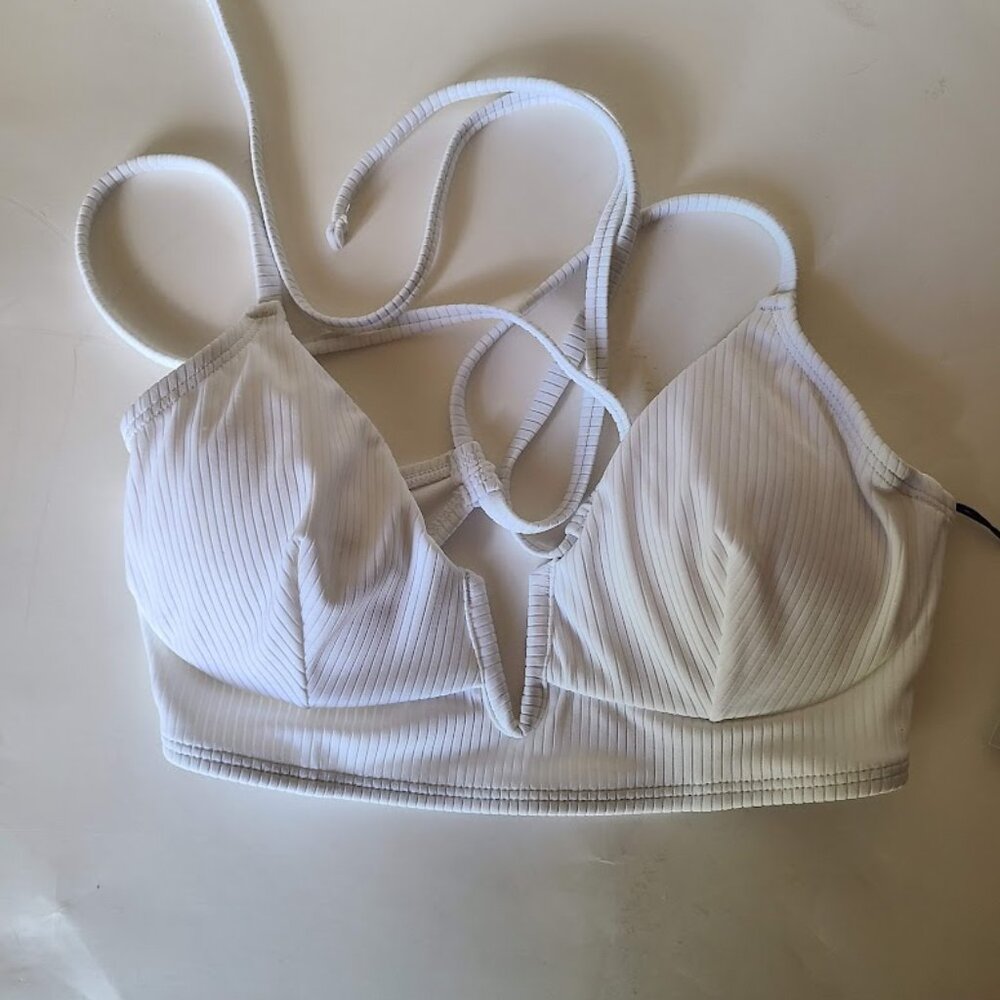 Shade & Shore Womens Solid White Ribbed Underwired Swim Top Size 34 C